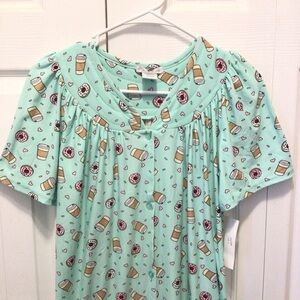 Elegant Emily Women's Coffee & Donut Print Short Sleeve Button Down Duster Gown